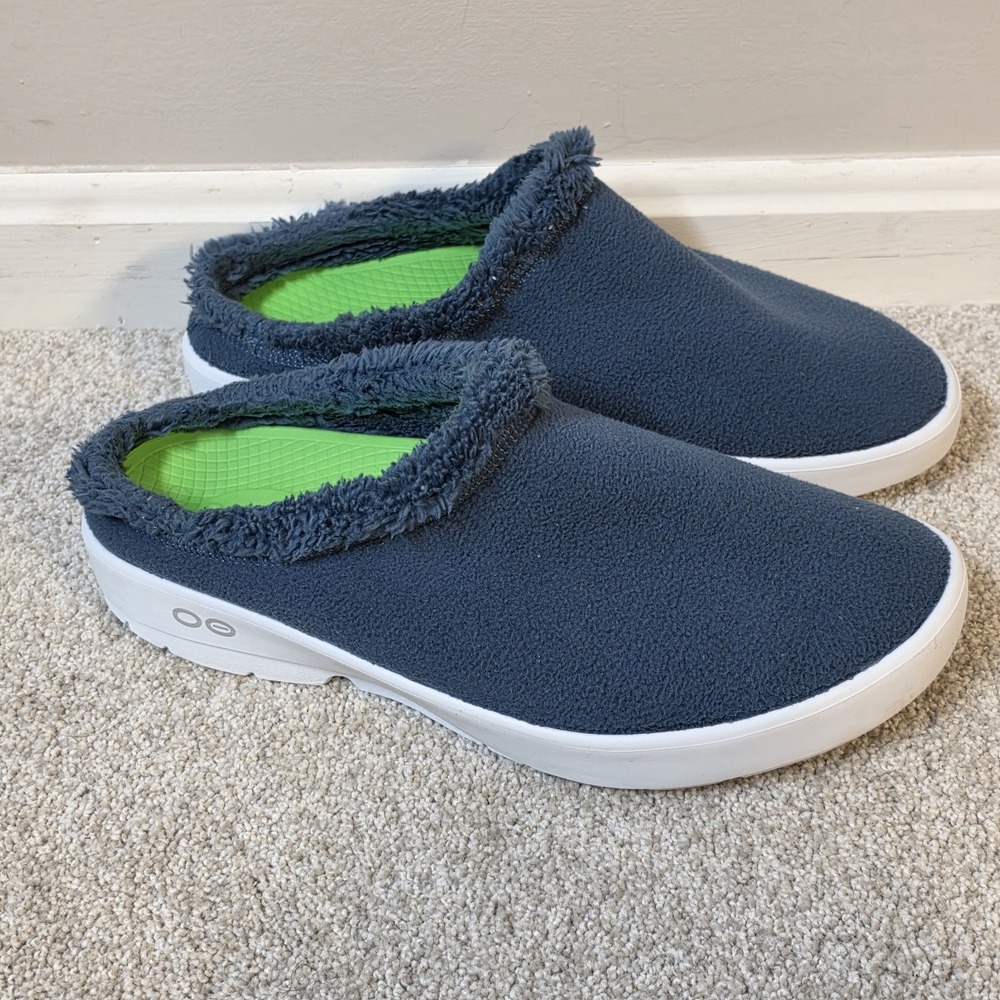 OOFOS‎ OOcoozie Sherpa Mule Recovery Slipper Blue White Mens Size US 12 EU 45